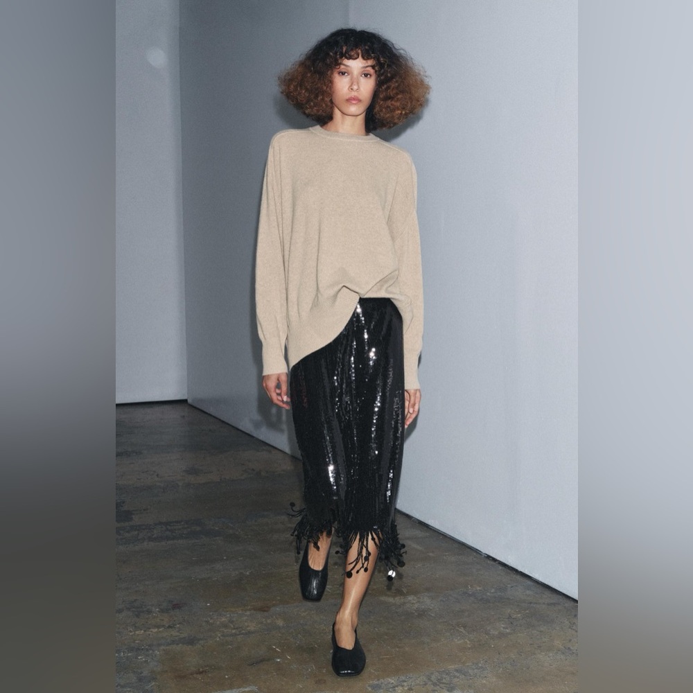 Zara Woman Elegant High Waist Black Sequin Skirt